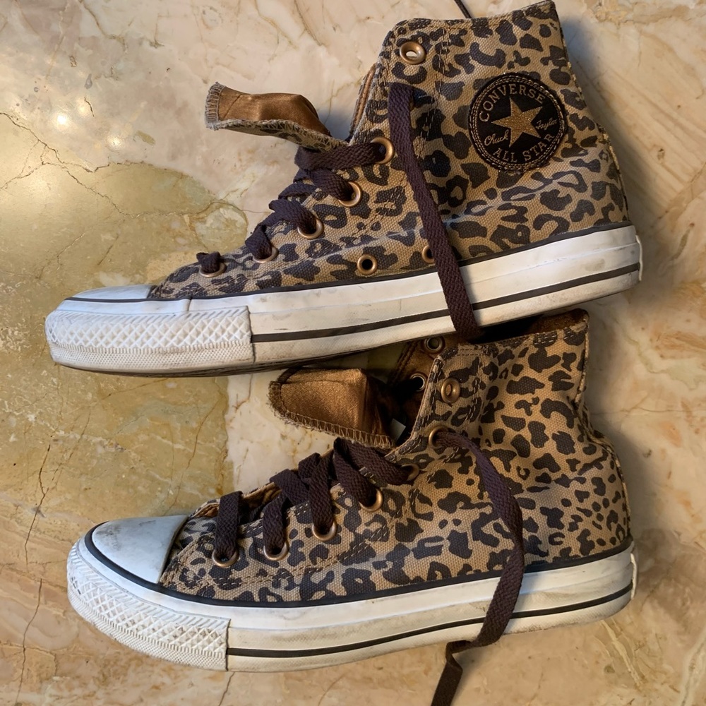 Converse Leopard 8 HiTops w/bronze satin lining